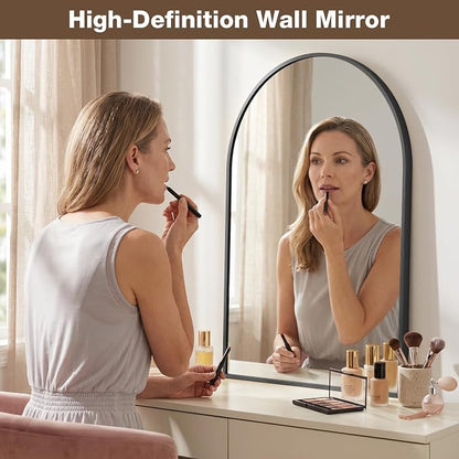 22"x30" Matte Black Arched Vanity Bathroom Mirror, Set of 2 | Aluminum Alloy Frame, Clear Reflection, Rust-Resistant, Vertical or Horizontal, Wall Mount, Bedroom and Entryway
