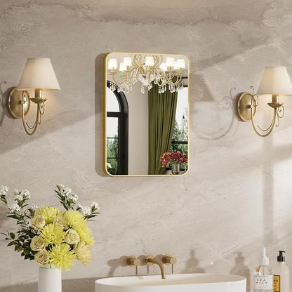12"x16" Bathroom Mirror for Over Sink, Brushed Gold Rectangle Vanity Mirror | Aluminum Alloy Frame, Clear Reflection, Rust-Resistant, Vertical or Horizontal, Wall Mount, Bedroom and Entryway