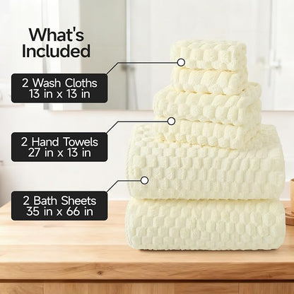 REDKISS Cream Microfiber Towels-35x70 Inches Oversized Bath Sheets, Extra Large Bath Towels Set, Super Soft Quick Dry Lint Free Absorbent Waffle Microfiber Shower Towels, 6 Pack