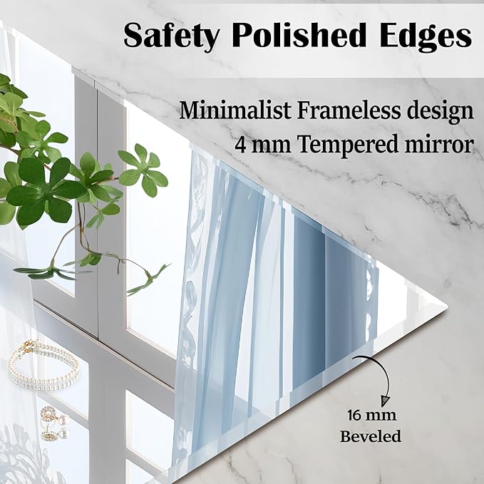 1 PCS 16”x 24”Beveled Polished Edge Frameless Bathroom Mirror Rectangle Wall Mount Vanity Mirror for Bathroom,Bedroom,Entryway,Over Sink,Living Room (16×14-1PCS)