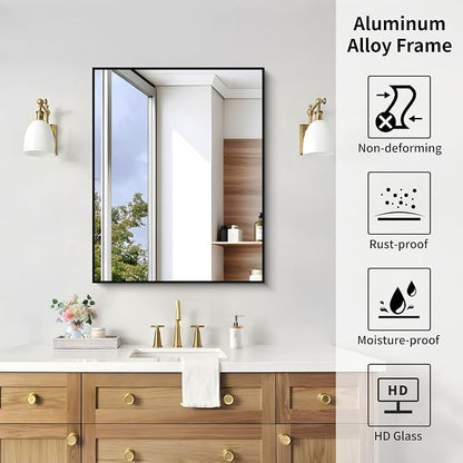 KOCUUY Black Mirror, 24x30 Inch Rectangle Bathroom Mirror for Over Sink, HD Tempered Glass, Anti-Rust Frame, Modern Design for Bathroom, Bedroom, Living Room, Entryway, Hang Horizontal/Vertical