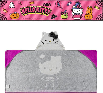 Sanrio Hello Kitty Skeleton Halloween Kids Super Soft Bath/Pool/Beach Soft Cotton Terry Hooded Towel Wrap, 24 in x 50 in, (Officially Licensed Product) by Franco