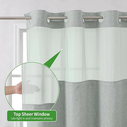 eachope No Hook Fabric Shower Curtain with Snap-in Liner,60x74 Sage Green | Linen Texture,230GSM Thick Fabric,Hotel Luxury Decor,Mesh Window,Waterproof & Machine Washable,for Shower Stall or Bathroom