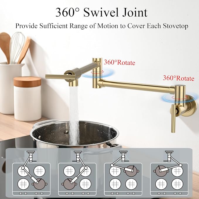 Faucets with Wall Mount Double Joint Swing Arms - Leak Free Design with High-Flow Aerators - Retractable & Folding for Space Saving