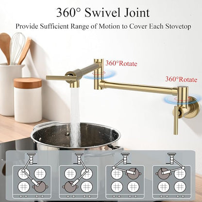 Faucets with Wall Mount Double Joint Swing Arms - Leak Free Design with High-Flow Aerators - Retractable & Folding for Space Saving