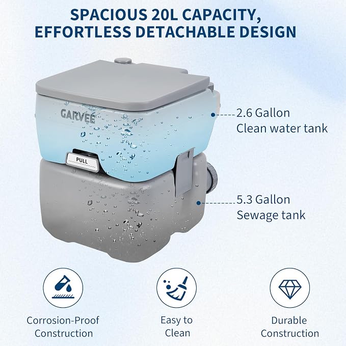 5.3 Gallon Portable Toilet for Camping, with Carry Bag & Detachable Tank, Ideal for Boat, Truck & RV Use, Gray