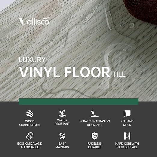 VallisCo Peel and Stick Vinyl Flooring, 36-Pack Covers 54 Sq. Ft, Waterproof Vinyl Flooring Peel and Stick, Durable and Stylish Floor for Kitchens, Bathrooms, and Living Spaces White Washed