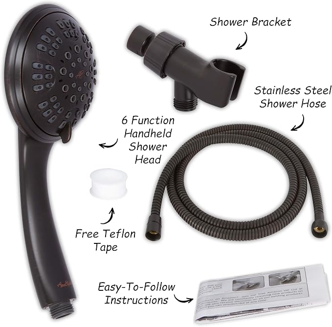 Luxury Handheld Shower Kit - 2.5 GPM - Oil-Rubbed Bronze | 6 Function High Pressure Removable Hand Held Showerhead with Hose and Mount, Easy Install for Boosting Low Water Flow Baths