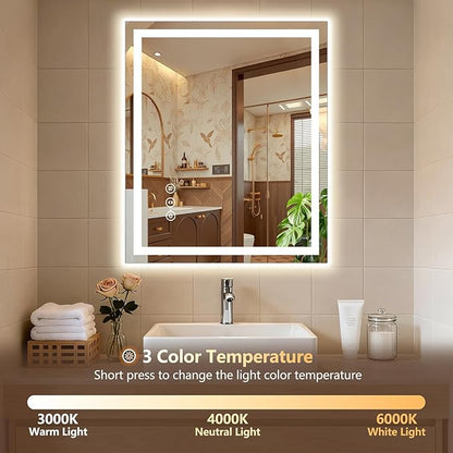 72x36 LED Bathroom Mirror with Lights - Dimmable, Anti-Fog, 3 Color Backlit & Front Lit Mirror for Bathroom, Shatter-Proof Tempered Glass, Easy Installation