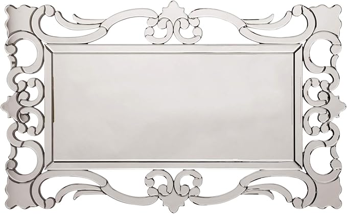 Howard Elliott Collection Large Rebecca Rectangular Venetian Wall Hanging Mirror, Antique Accent Design with Mirrored Frame, Wall Mirror for Home, Living Room, Entryway and Bathroom, 47 x 29 Inch