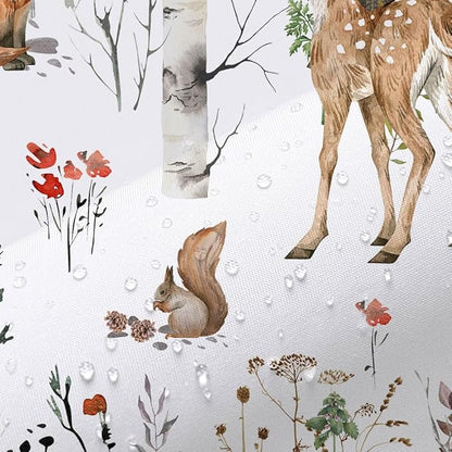 JAWO Rustic Forest Shower Curtains, Lodge Cabin Woodsy RV Shower Curtain, Wildlife Animals Woodland Campers Camping Bathroom Set with Hooks, 60X70 Inch, White