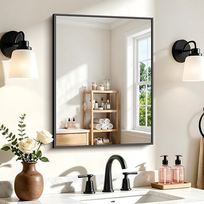 COFENY Black Bathroom Mirror for Wall, 18x24 Inch Rectangle Mirror with Metal Frame, Modern Vanity Mirrors for Bathroom Living Room, Entryway Hangs Horizontal or Vertical