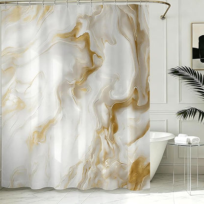 Mocsicka Shower Curtains for Bathroom, Gold Marble Shower Curtain for Bathroom, Abstract Gold and White Shower Curtain Modern Art Decor Waterproof Bath Curtain for Modern Bath Decor, 72 X 72 Inch