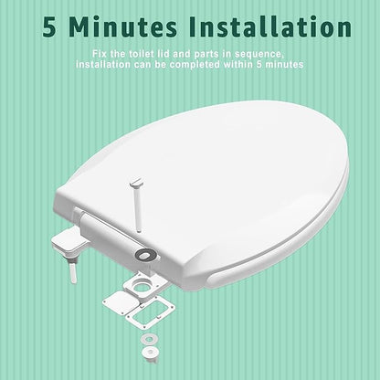 Toilet Seat Elongated Toilet Seat 18.5inch, Soft Close Toilet Seat Easy Clean, Oval V-Shaped Toilet Lid for Home Use, White PP Material, 2 Year Support
