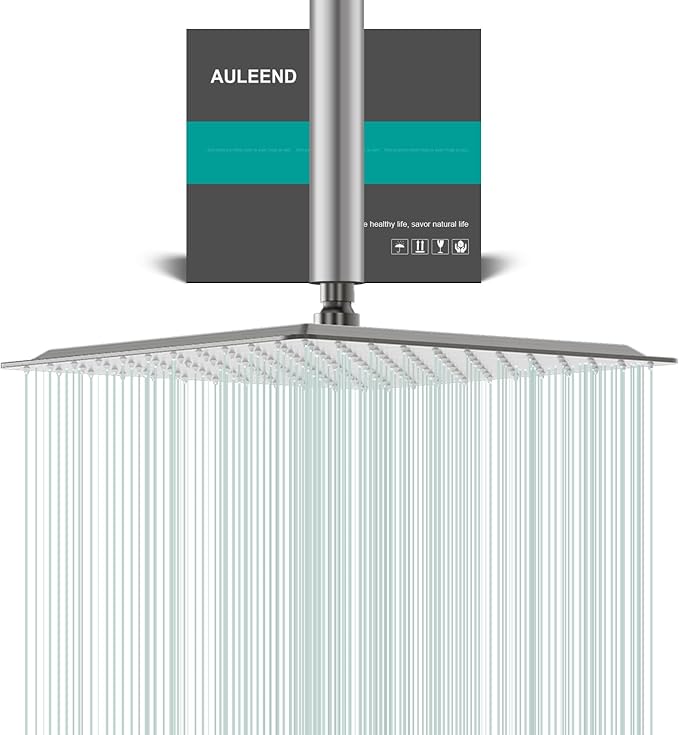 Square Rain Shower Head, High Flow Stainless Steel,Work with any decorative style，All Metal Rainfall Shower Head (Brushed Nickel, 12)