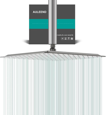 Square Rain Shower Head, High Flow Stainless Steel,Work with any decorative style，All Metal Rainfall Shower Head (Brushed Nickel, 12)