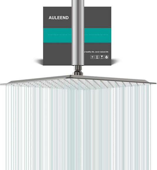 Square Rain Shower Head, High Flow Stainless Steel,Work with any decorative style，All Metal Rainfall Shower Head (Brushed Nickel, 12)
