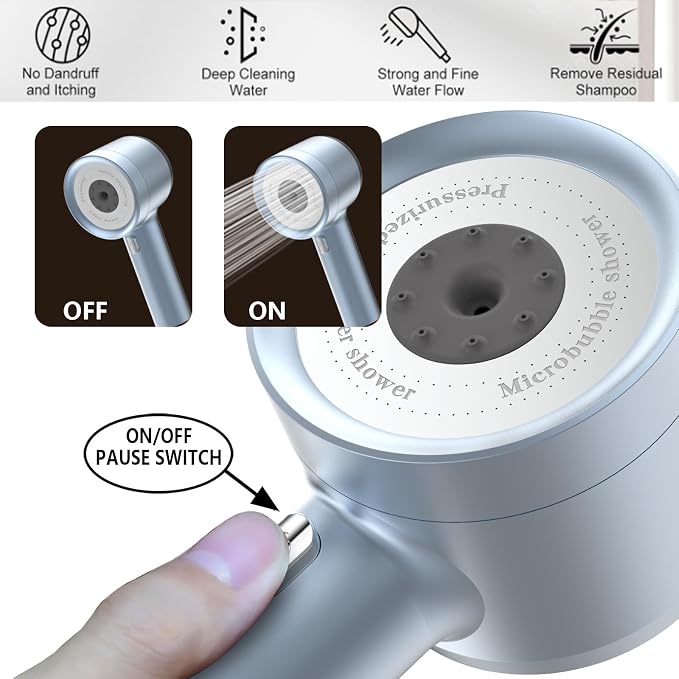High Pressure Shower Head with Handheld, with Pause Switch 4 Spray Modes Water Saving Showerhead,Showerhead Set with Hose, Bracket and Cotton Filter, (blue)
