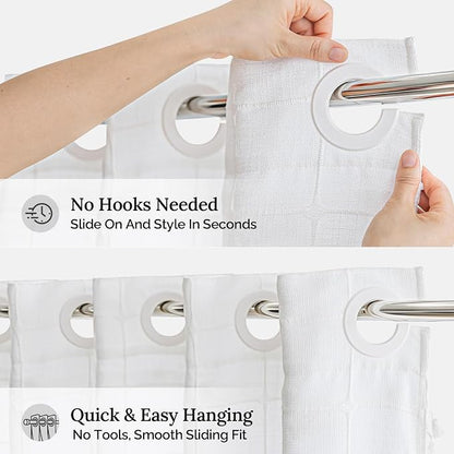 RiverDream Farmhouse No Hooks Shower Curtain with Snap-in Liner,White,71x74 | Snap on Fabric Liner,Heavy Duty,Quick Dry,Mesh Top Window,With Bottom Magnets,Washable,with Tassels,Standard Size
