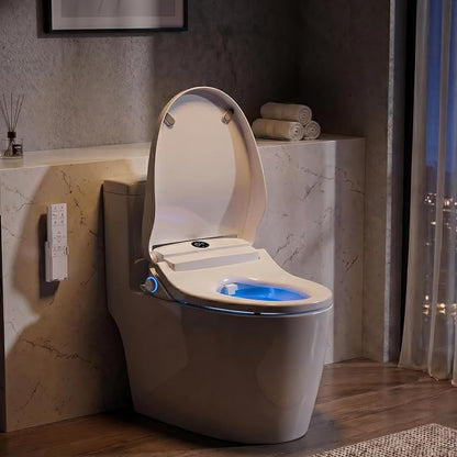 Bidet Toilet Seat Elongated, Electric Bidet Seat for Bathroom 225 | with Instant Warm Water, Warm Air Dryer, Self-Cleaning Nozzle, Soft Close Lid, Night Light