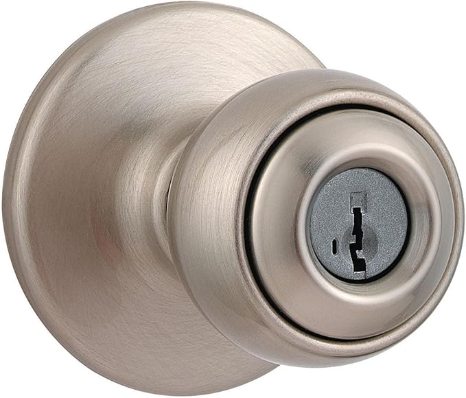 Kwikset Polo Entry Door Knob with Lock and Key, Secure Keyed Handle Exterior, Front Entrance and Bedroom, Satin Nickel, Pick Resistant SmartKey Rekey Security and Microban