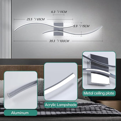 CANEOE Modern Led Wall Light, 39inch Chrome Indoor Led Wall Sconce Lighting, Bathroom Vanity Light Fixtures Over Mirror for Living Room Hallway Bedroom Bedside Wall Lamp (Chrome,6000K,2 Packs)