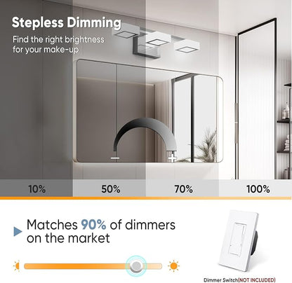 LED Modern Bathroom Light Fixtures Over Mirror, 3-Light Dimmable Vanity Lights, Chrome Acrylic Bathroom Vanity Light, 2700K-6500K Adjustable, ETL Certificated
