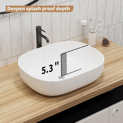 20"X16" Bathroom Vessel Sink Rectangular Above Counter White Porcelain Fireclay Ceramic Modern Vanity Sink Rectangle Art Basin