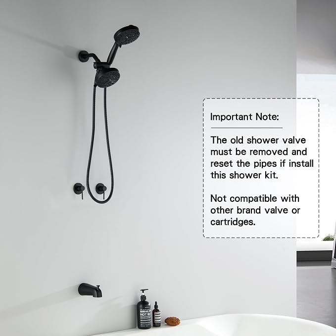 2 Handle Shower Faucet Set with Tub Spout Matte Black Two Handle Shower Faucet Set Complete Tub and Shower Trim Kit, Wall Mount