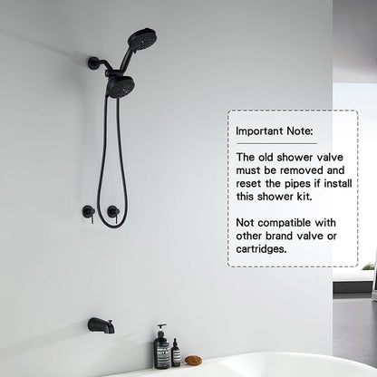 2 Handle Shower Faucet Set with Tub Spout Matte Black Two Handle Shower Faucet Set Complete Tub and Shower Trim Kit, Wall Mount
