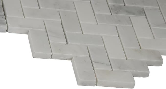 MSI Arabescato Carrara Herringbone Honed Marble Tile for Kitchen Backsplash, Wall Tile for Bathroom, Accent Wall Tile, and Shower Wall Tile, 11.63 in. X 11.63 in. Mesh-Mounted Mosaic Tile