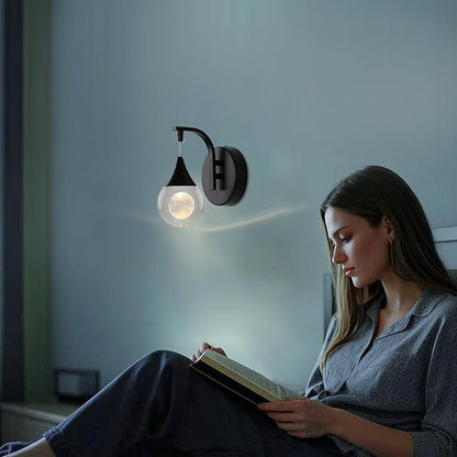 Crystal Moon Globe Wall Sconce Light, 5W Led Wall Lamp for Bedroom Living Room Hallway, 3300k Warm White | Dimmable | Matte Black