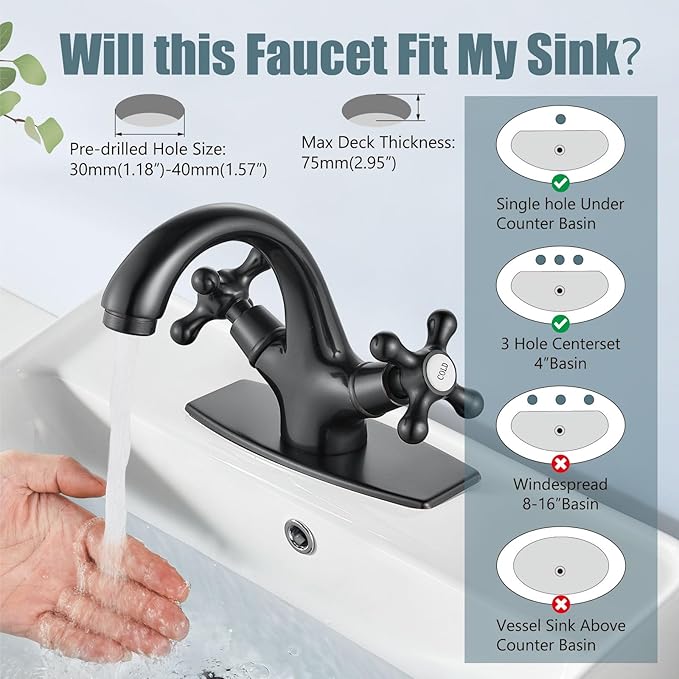 Aolemi Bathroom Sink Faucet Single Hole Cold and Hot Double Handle Cross Knobs Vanity Vessel Sink Basin Mixer Tap with Deck Cover Plate with Pop Up Drain Oil Rubbed Bronze