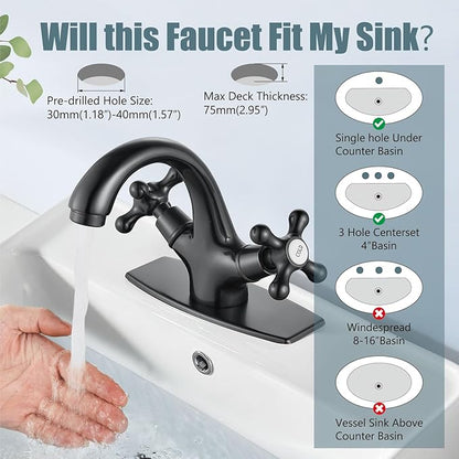Aolemi Bathroom Sink Faucet Single Hole Cold and Hot Double Handle Cross Knobs Vanity Vessel Sink Basin Mixer Tap with Deck Cover Plate with Pop Up Drain Oil Rubbed Bronze