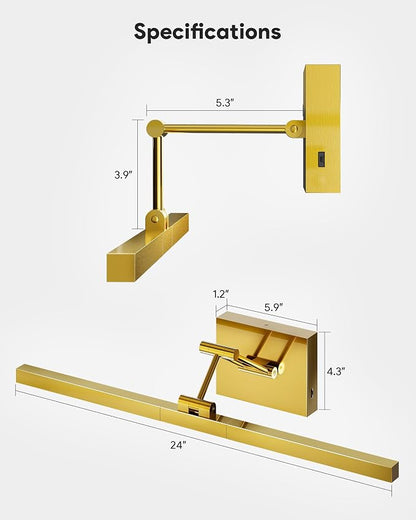 VONLUCE 24" Modern LED Bathroom Vanity Light, Brushed Gold | 3CCT, Flicker-free, 360° Rotatable Head & Swing Arm, IP44 waterproof Bathroom Light Fixture Over Mirror for Bathroom, Picture