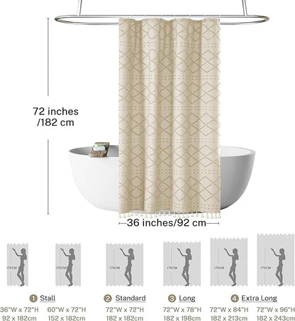 Small Stall Boho Shower Curtain Cream/Beige Tassle Woven Fabric Shower Curtain 36 x 72 Half Size Tufted Chevron Striped Textured Modern Farmhouse Minimalist Cloth for Bathroom