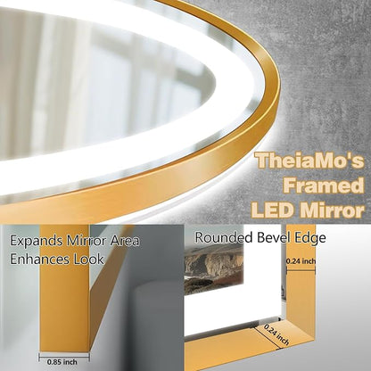 Arched LED Bathroom Mirror, 48"x24" Arch Backlit Vanity Mirror with Lights, Frontlit, Dimmable, 3 Colors, Memory Function, Anti-Fog Smart Mirror, Gold Frame, Shatterproof, Vertical-Inverted