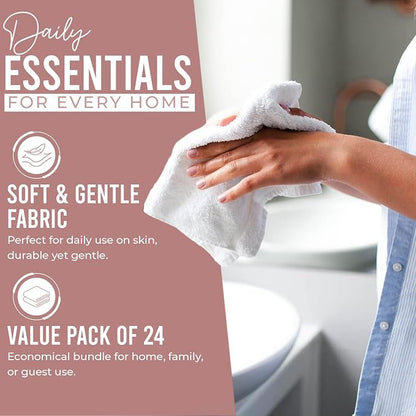 DAN RIVER 24 Pack Cotton Wash Cloths Set for Showering [12x12] Dusty Pink | Lighter Weight, Quick to Dry, Super Soft & Absorbent Face Towels, Hotel Quality, Perfect for Bathroom, Gym, Spa