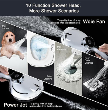 High Pressure Shower Head with Magnetic Shower Base | High Pressure 10-setting Shower Head with Hose,Magnetic Bracket,59 Inches Stainless Steel Shower Hose,Magnetic Shower Base