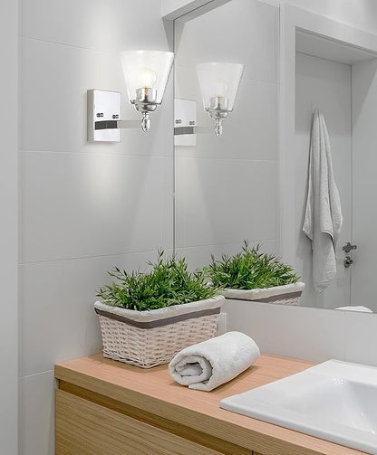 JONATHAN Y 5" Chrome Marion 1-Light Vanity Light Wall Sconce for Bathroom Decor, Clear Seeded Glass Shade, Reversible Hardwired Lamp for Mirror Hallway, LED Bulb JYL7432A