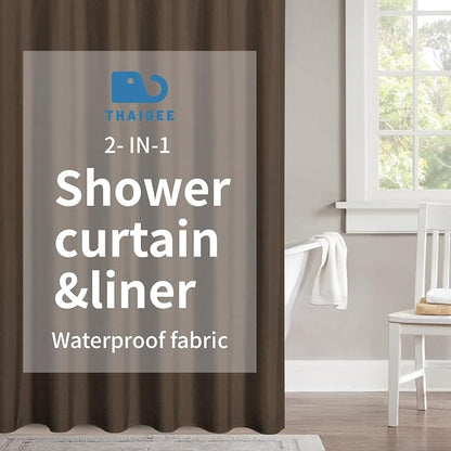 Waterproof Fabric Shower Curtain,No Liner Needed,72x72,Brown | 2-in-1 Design,Linen Textured,100% Waterproof TPU-Laminated Backing,Magnetic Weighted,Machine Washable,For Bathroom,Hotel