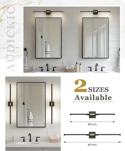 30 Inch Bathroom Light Fixtures, 16W 3CCT Dimmable Black and Gold LED Vanity Lighting Fixtures Over Mirror, 360?Rotatable Modern Bathroom Vanity Light Bar, AD-W9465-L75-BK