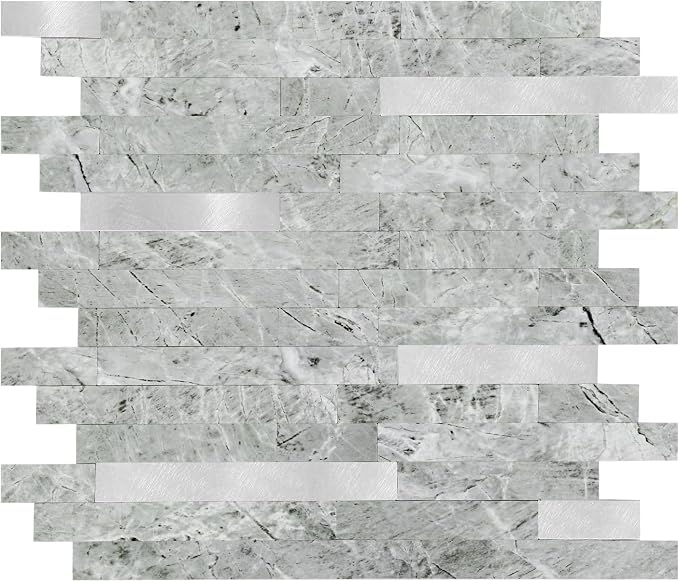 Yipscazo 20 Sheets Peel and Stick Stone Metal Tile Backsplash, Stick on Tiles for Backsplash Kitchen, Bathroom, Laundry Room, Camper, Fireplace (12'' X 12'', Polished Gray)