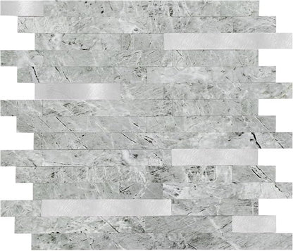 Yipscazo 20 Sheets Peel and Stick Stone Metal Tile Backsplash, Stick on Tiles for Backsplash Kitchen, Bathroom, Laundry Room, Camper, Fireplace (12'' X 12'', Polished Gray)