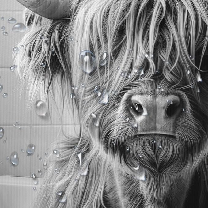 Highland Cow Shower Curtain, Funny Black & White Cow in Bathtub with Towel Rustic Bathroom Decor, Waterproof Washable Polyester Fabric, with Hooks for Farmhouse Bathroom Decorations 36X72inch.