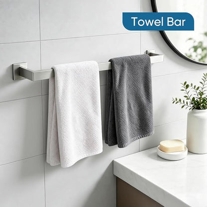Brushed Nickel Towel Bar, SUS304 Stainless Steel Bathroom Hardware Set, Towel Racks for Bathroom Wall Mounted, 24-Inches