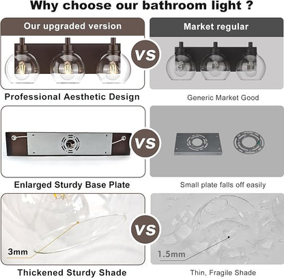 IZORRO Bathroom Light Fixtures, 2-Light Oil Rubbed Bronze Vanity Light, Modern Wall Sconces with Globe Clear Glass Shade, Vanity Lighting Fixtures Over Mirror,E26 Bulb Socket