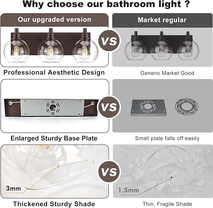 IZORRO Bathroom Light Fixtures, 3-Light Oil Rubbed Bronze Vanity Light, Modern Wall Sconces with Globe Clear Glass Shade, Vanity Lighting Fixtures Over Mirror,E26 Bulb Socket