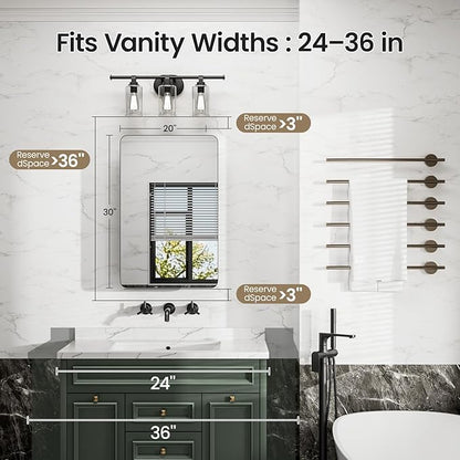 Bathroom Medicine Cabinet with Mirror, 20x30 Inch Recessed or Surface Mount Wall Organizer, Fits Tall Bottles, 6 Adjustable Glass Shelves, Soft Close DTC Hinges, Matte Black, Pre-Assembled