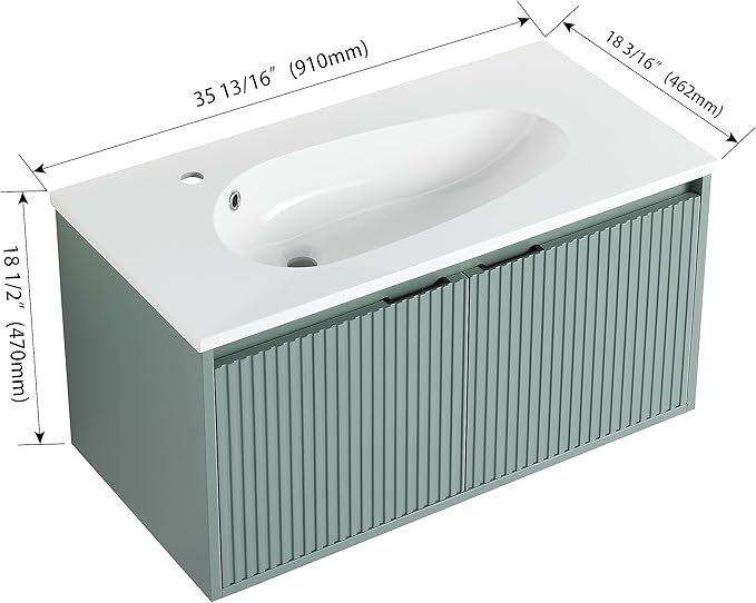 Malwee 36 Inch Floating Bathroom Vanity with Sink, 36'' Single Sink Wall Mounted Bathroom Vanity, with 2 Doors and White Waterdrop Gel Coat Basin (058-36 * 18, GGE)